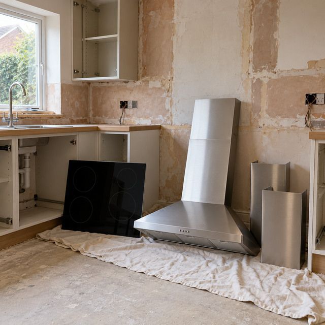 Room with the old appliance still in place, before collection