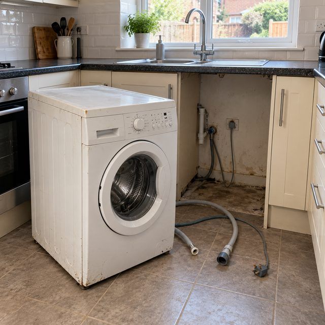 Room with the old appliance still in place, before collection