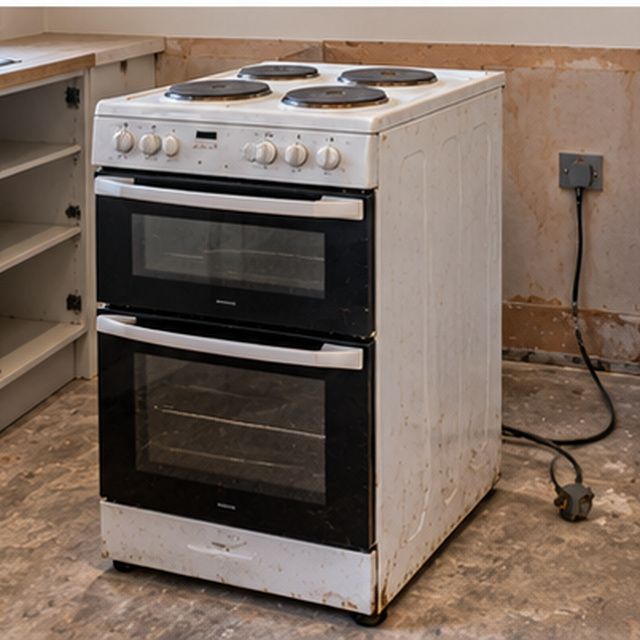 Room with the old appliance still in place, before collection