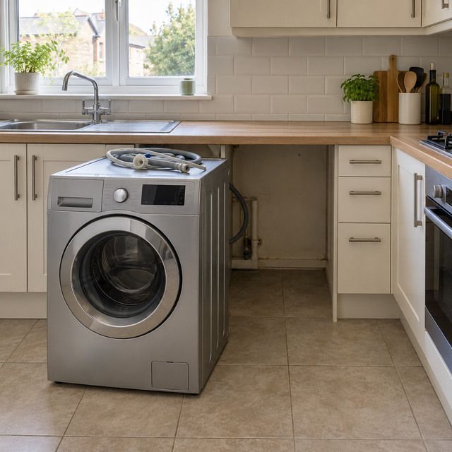 Room with the old appliance still in place, before collection