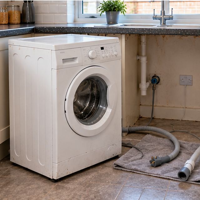 Room with the old appliance still in place, before collection