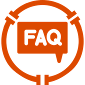 Orange FAQ speech bubble icon inside a circular arrow outline.