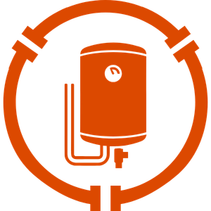Orange water heater icon inside a circular outline