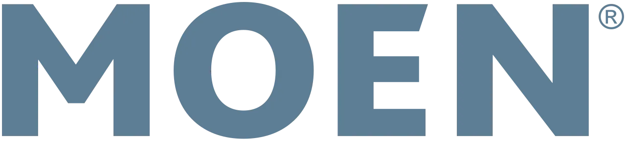 MOEN logo in blue-gray letters on a white background
