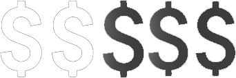 Four dollar signs, transitioning from outlined to shaded, dark gray.