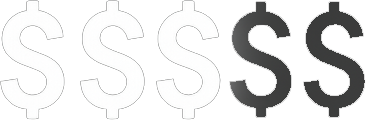 Progression of dollar signs, from outline to filled, dark gray.