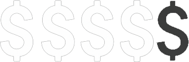 Four dollar signs outlined in white, one filled in with dark gray.