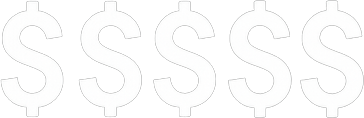 Five white dollar signs in a row.