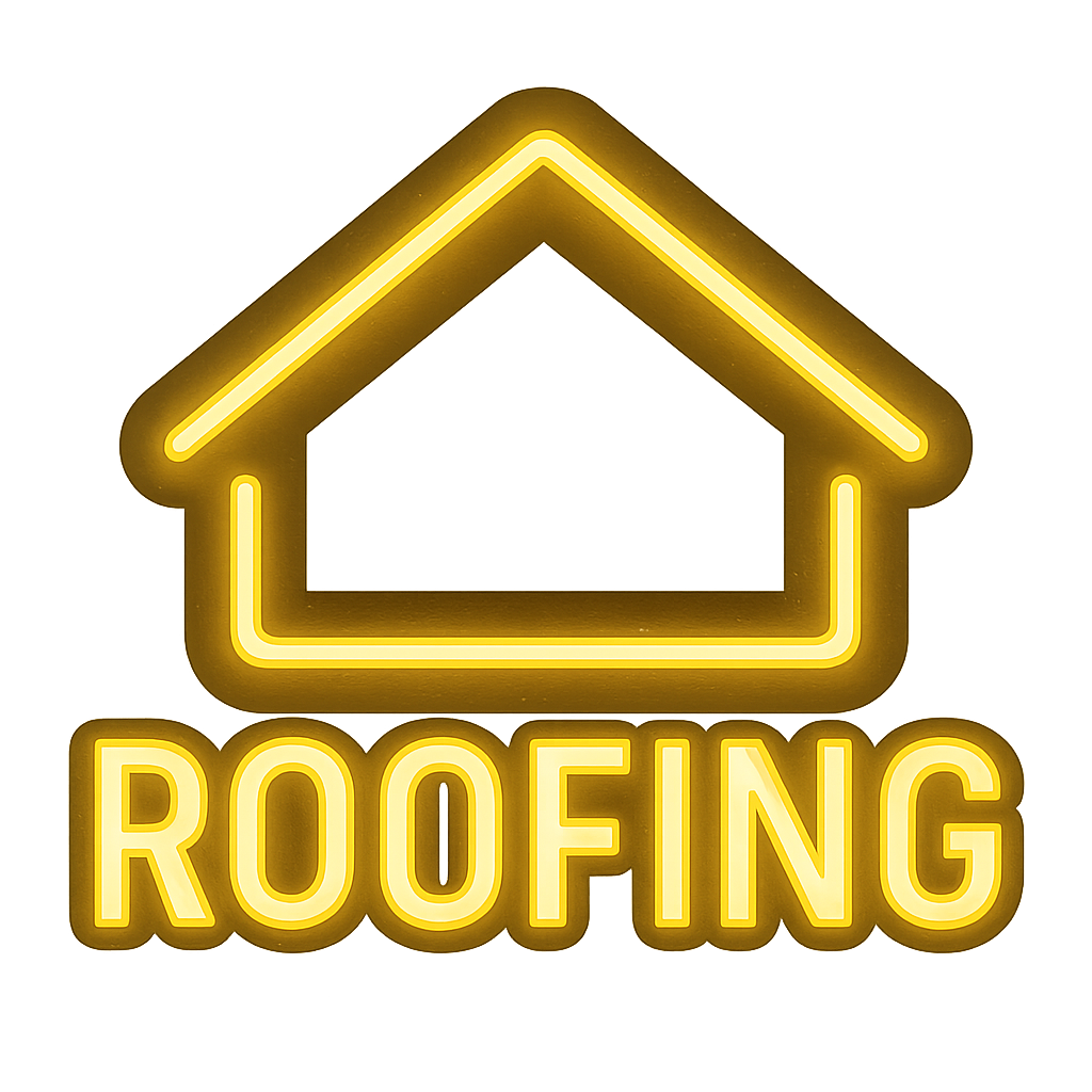 Neon-style logo of a house outline above the word