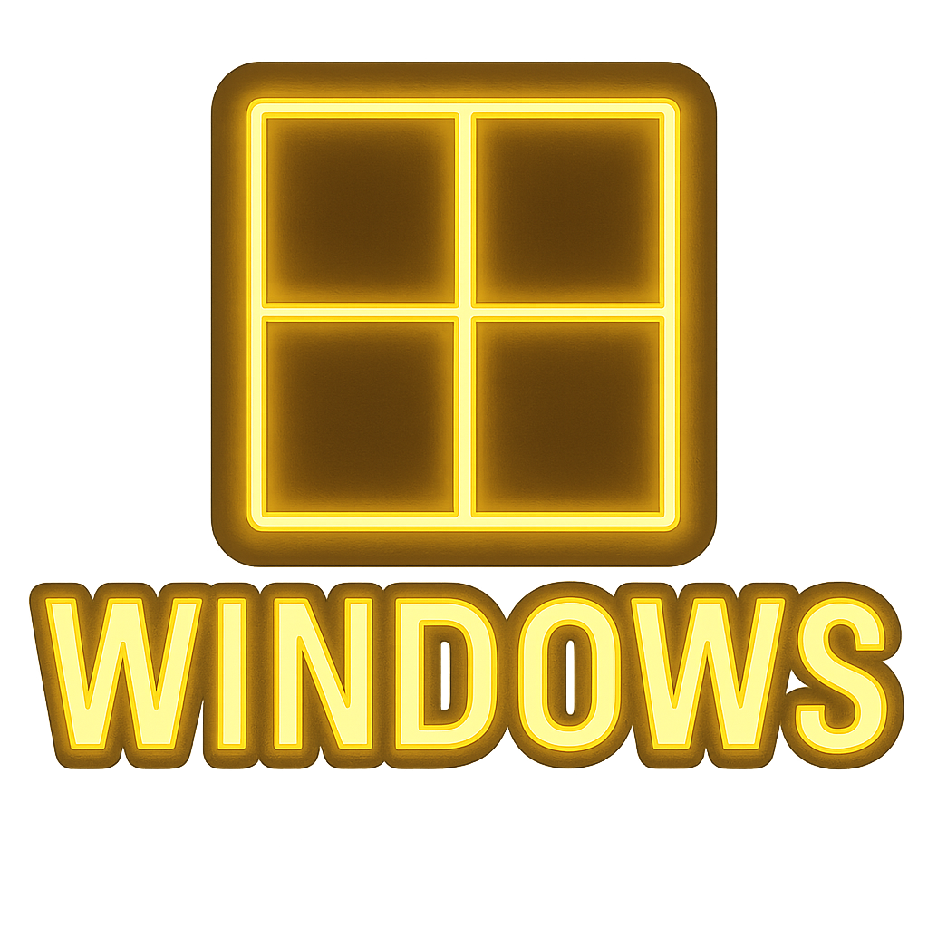 Neon yellow Windows logo. Square grid with text