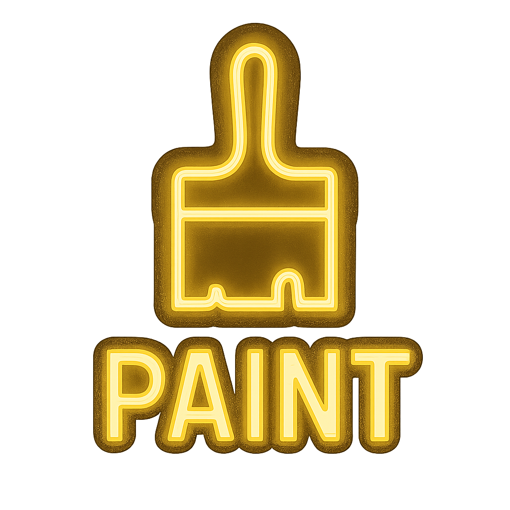 Glowing yellow paint brush icon with the word