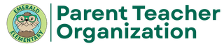 Logo for Emerald Elementary Parent Teacher Organization. Seal character wearing glasses.