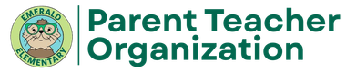Logo for Emerald Elementary Parent Teacher Organization. Seal character wearing glasses.