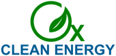 Green leaf logo with blue text “CLEAN ENERGY” and green “Ox” beside it