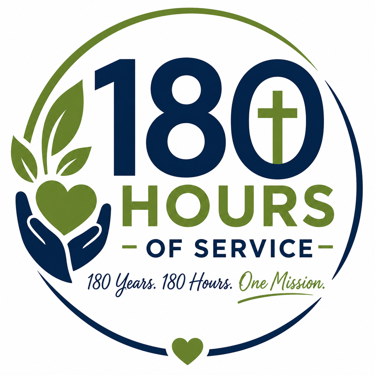 180 Hours of Service logo with green leaves, blue and green text, and circular emblem