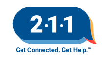 Blue 2-1-1 speech bubble logo with “Get Connected. Get Help.” text