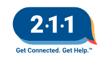 Blue 2-1-1 logo with a speech bubble and the words “Get Connected. Get Help.”