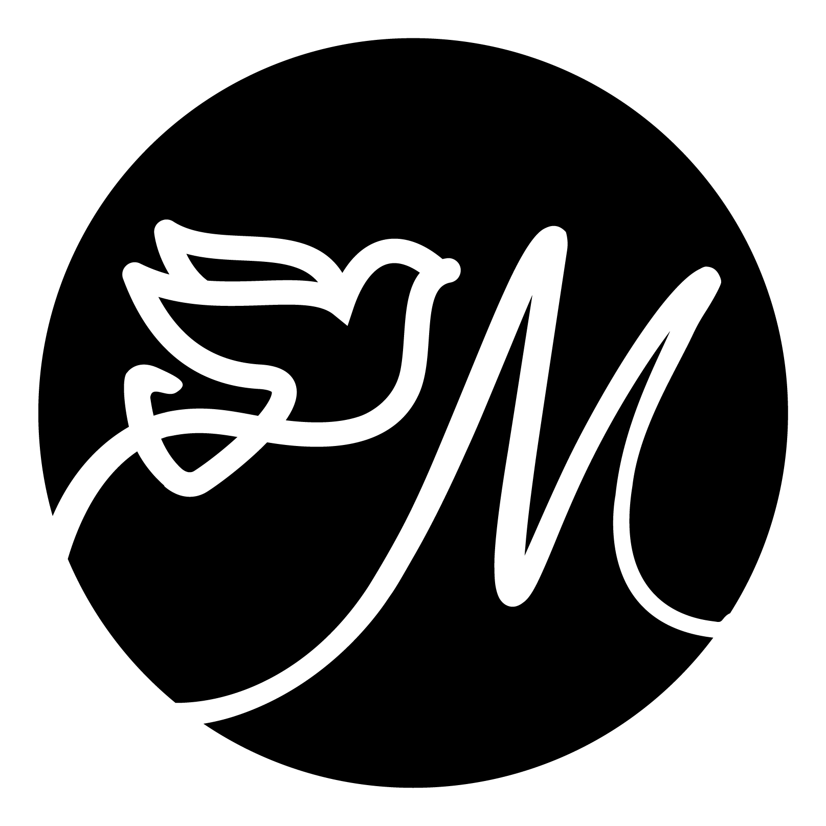 Black circle with a white dove and script