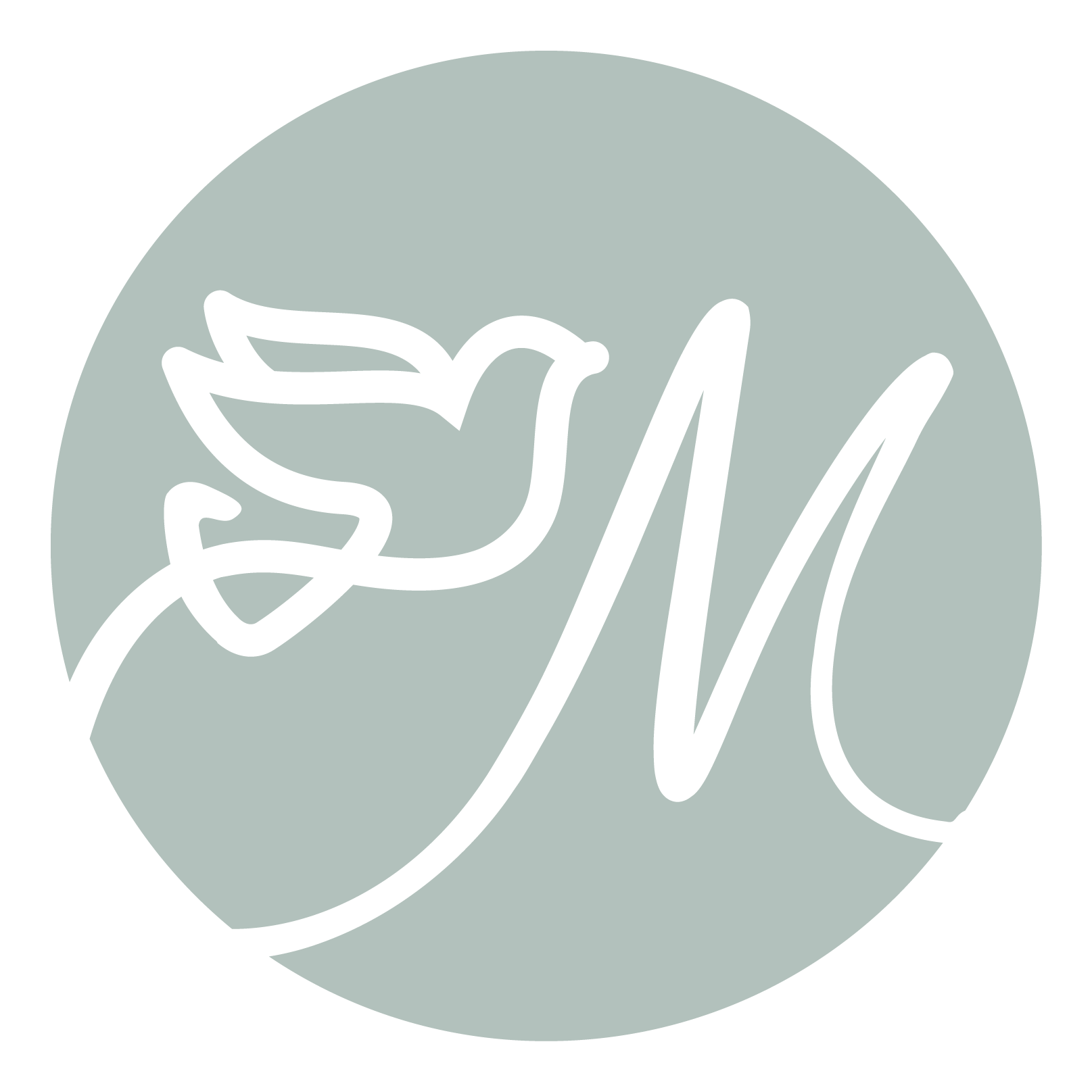 Light gray circle with white dove and stylized
