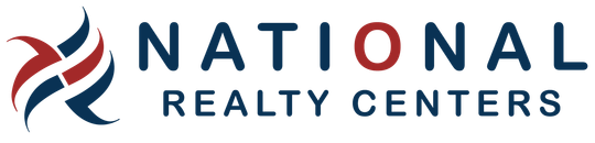 Logo for National Realty Centers. Features a stylized emblem and dark blue text, with the letter