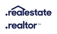 .realestate and .realtor logos in blue. The dot real estate logo has a blue house icon over the