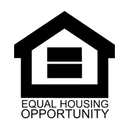 Black and white Equal Housing Opportunity logo. House outline with equal sign inside. Text: Equal Housing Opportunity.