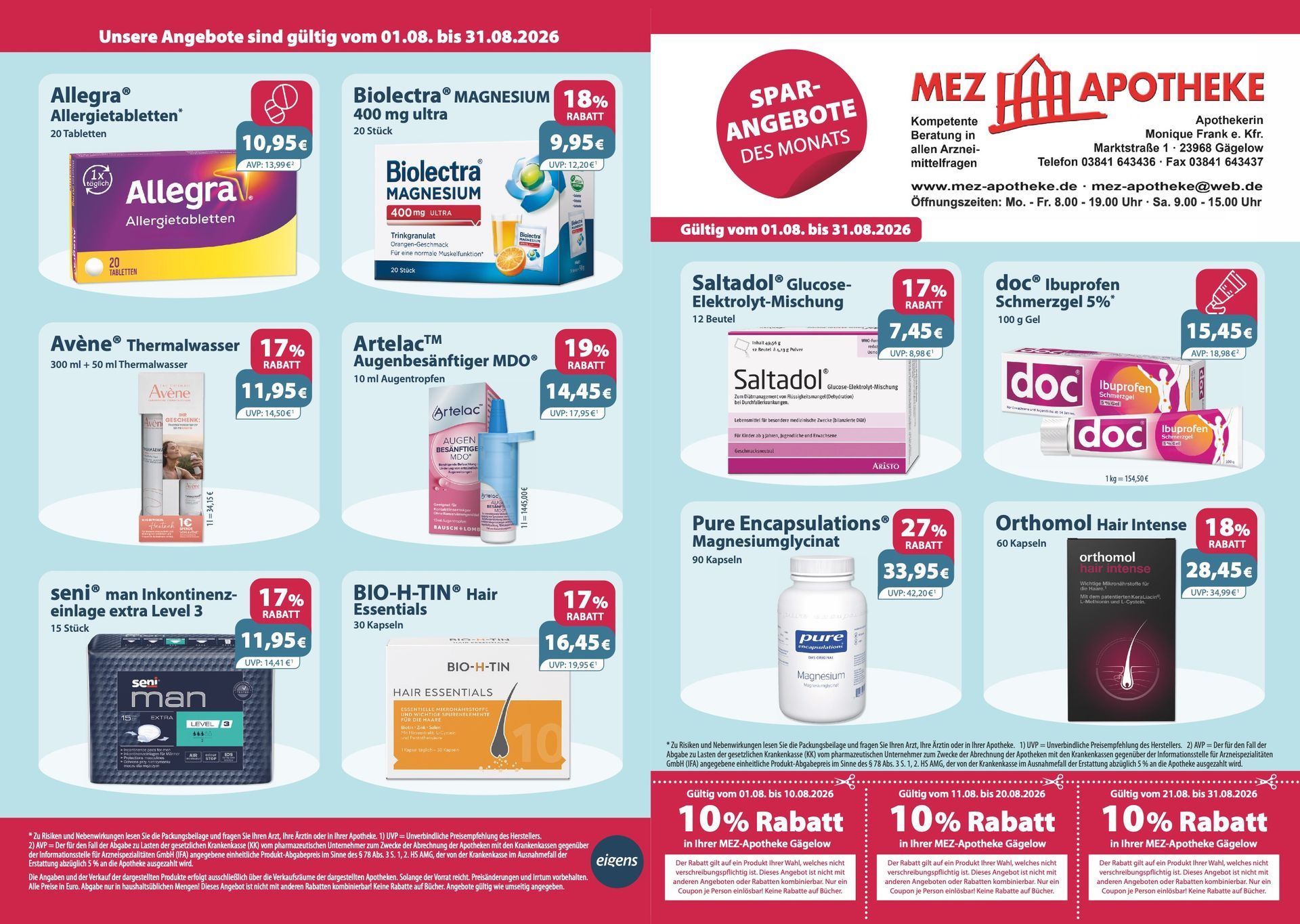 Ein Flyer für eine Apotheke mit vielen Produkten darauf