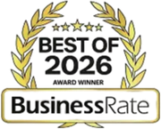 Best of 2026 award winner badge with gold laurel and BusinessRate logo