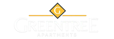 GreenTree Apartment Homes logo with gold diamond &ldquo;G&rdquo; over faint gray text