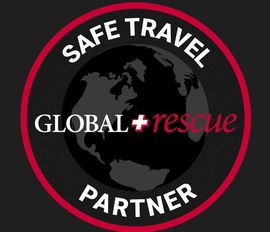 A safe travel global rescue partner logo on a black background