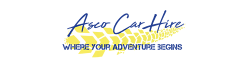 The logo for asco car hire where your adventure begins.