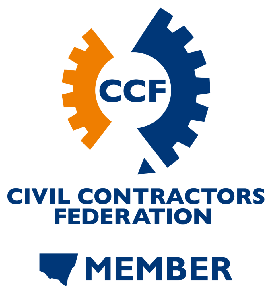 Civil Contractors Federation member logo with blue and orange gear and “CCF MEMBER” text