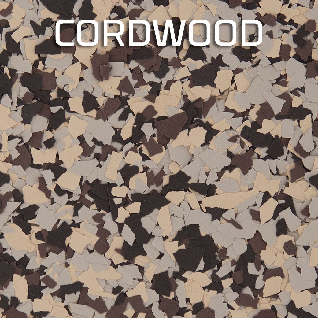 Pile of beige, brown, and gray cordwood pieces with the word “CORDWOOD” at the top.