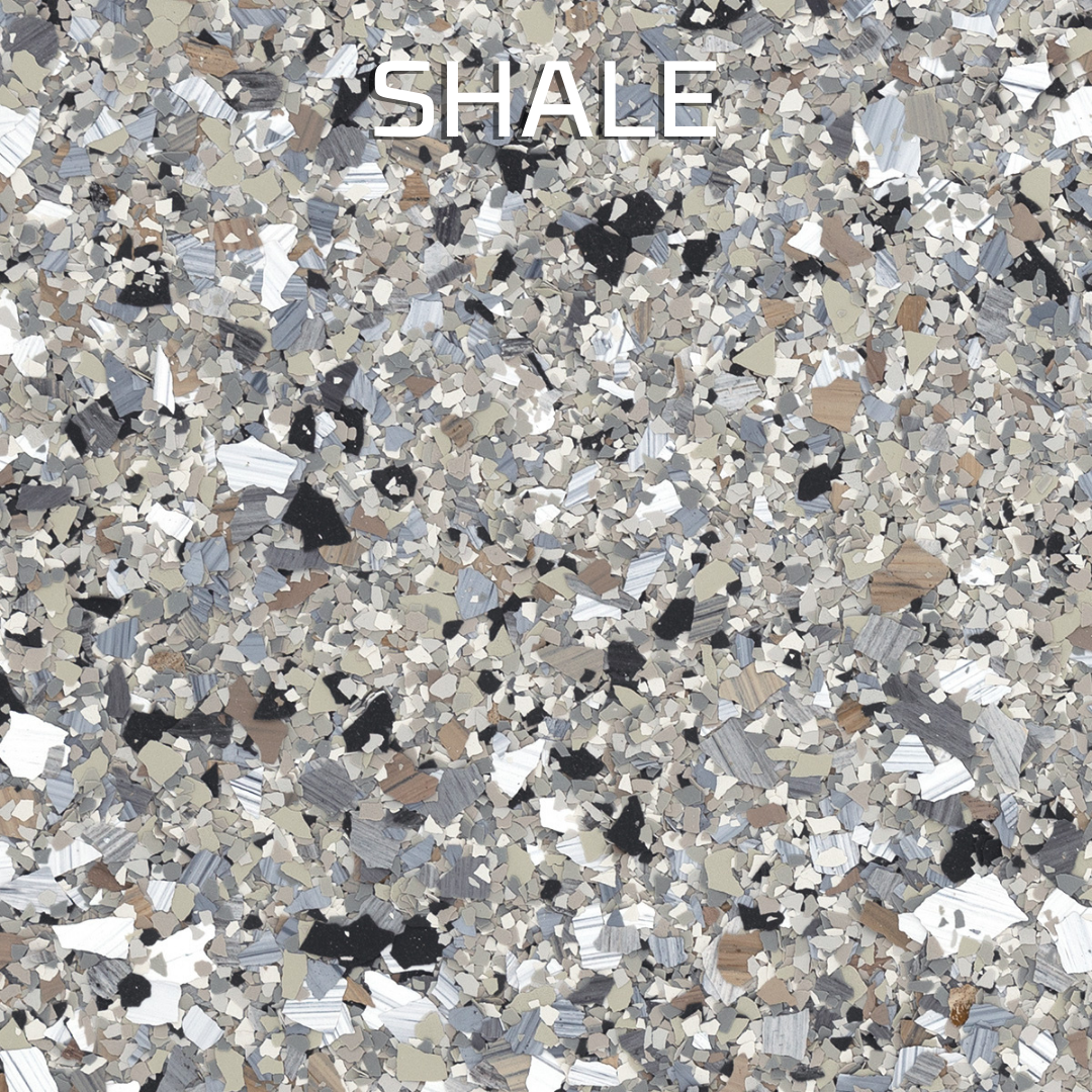 Close-up of gray, white, and tan shale rock texture with the word “SHALE” at the top