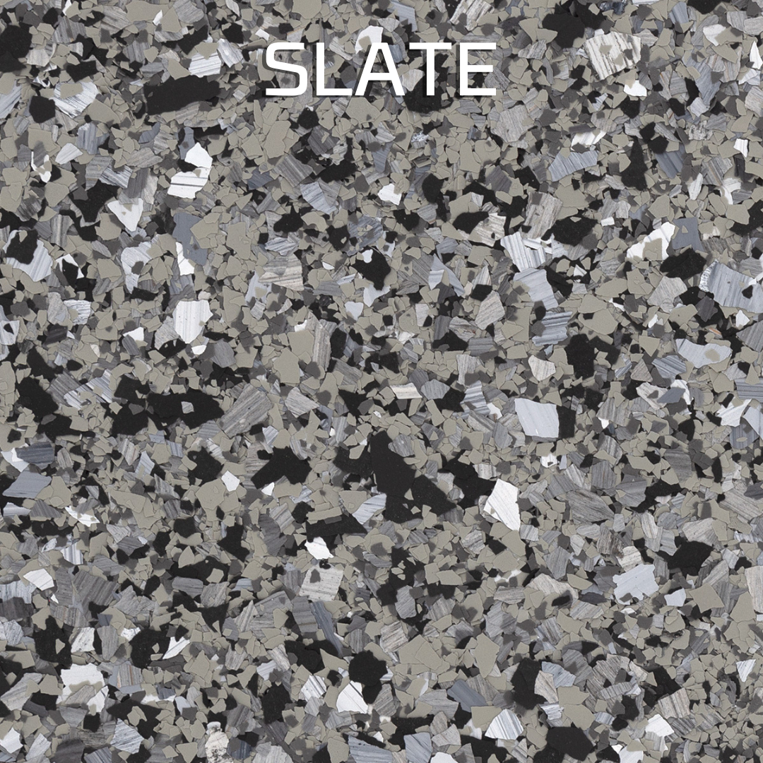 Gray speckled slate texture with the word “SLATE” at the top left.