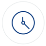 Blue clock icon on a white circular background