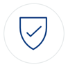 Blue shield with a checkmark inside, outlined in blue on a white background