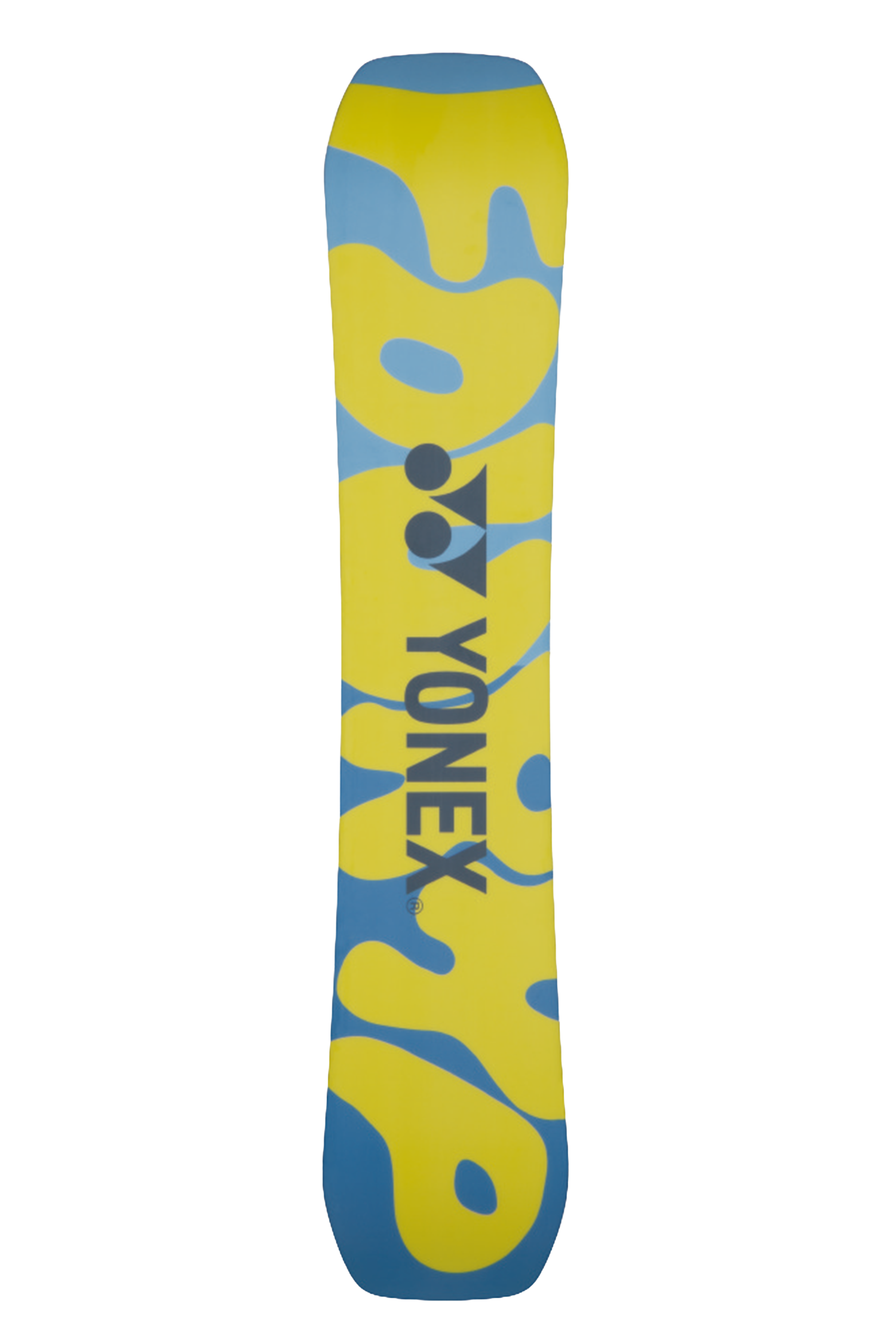 Blaues und hellblaues Snowboard mit gelben Akzenten.