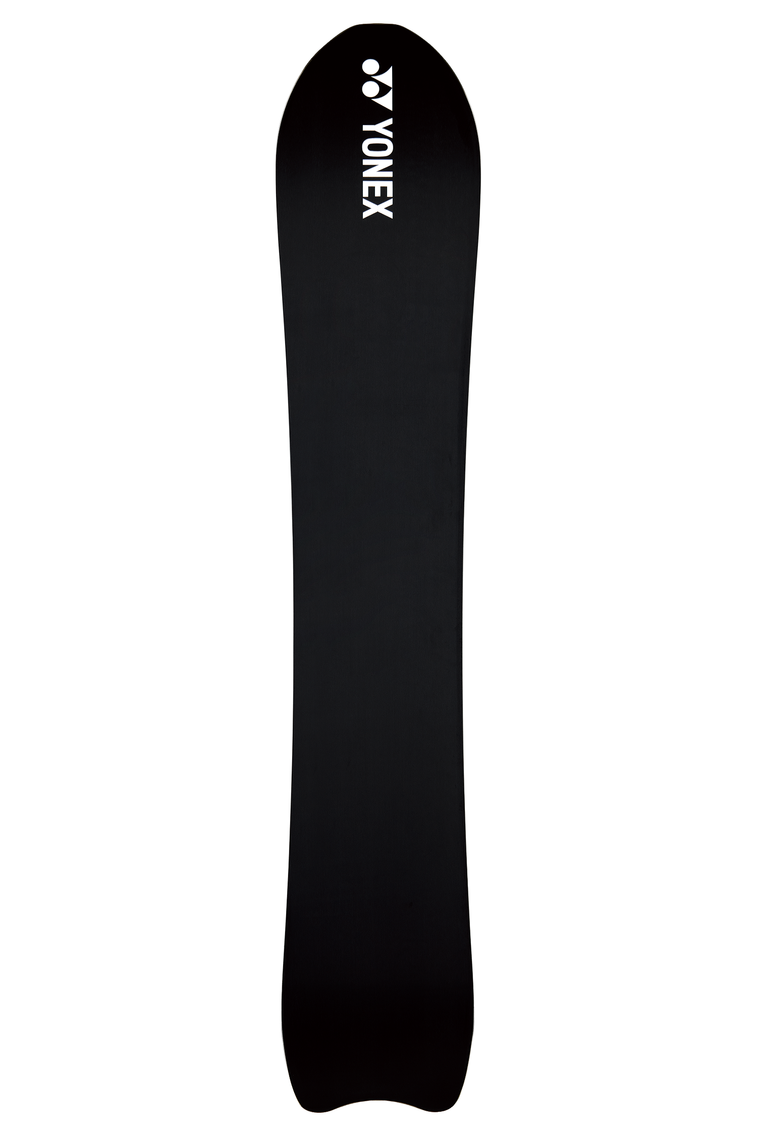 Blaues und türkisfarbenes Snowboard mit abgerundeter Spitze, aufrecht stehend.