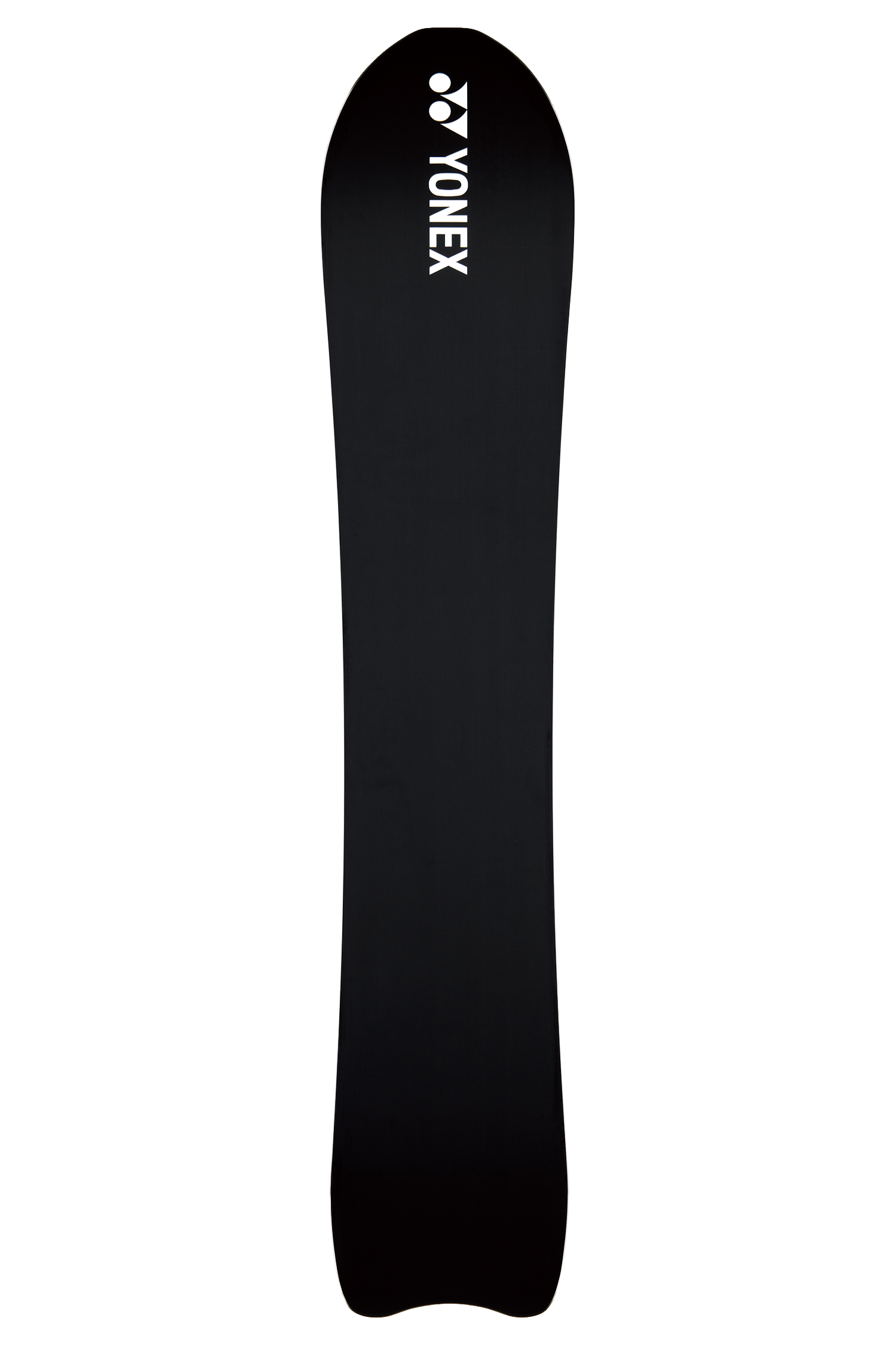 Snowboard mit lila-wolkenartigem Design, Ansicht von oben.