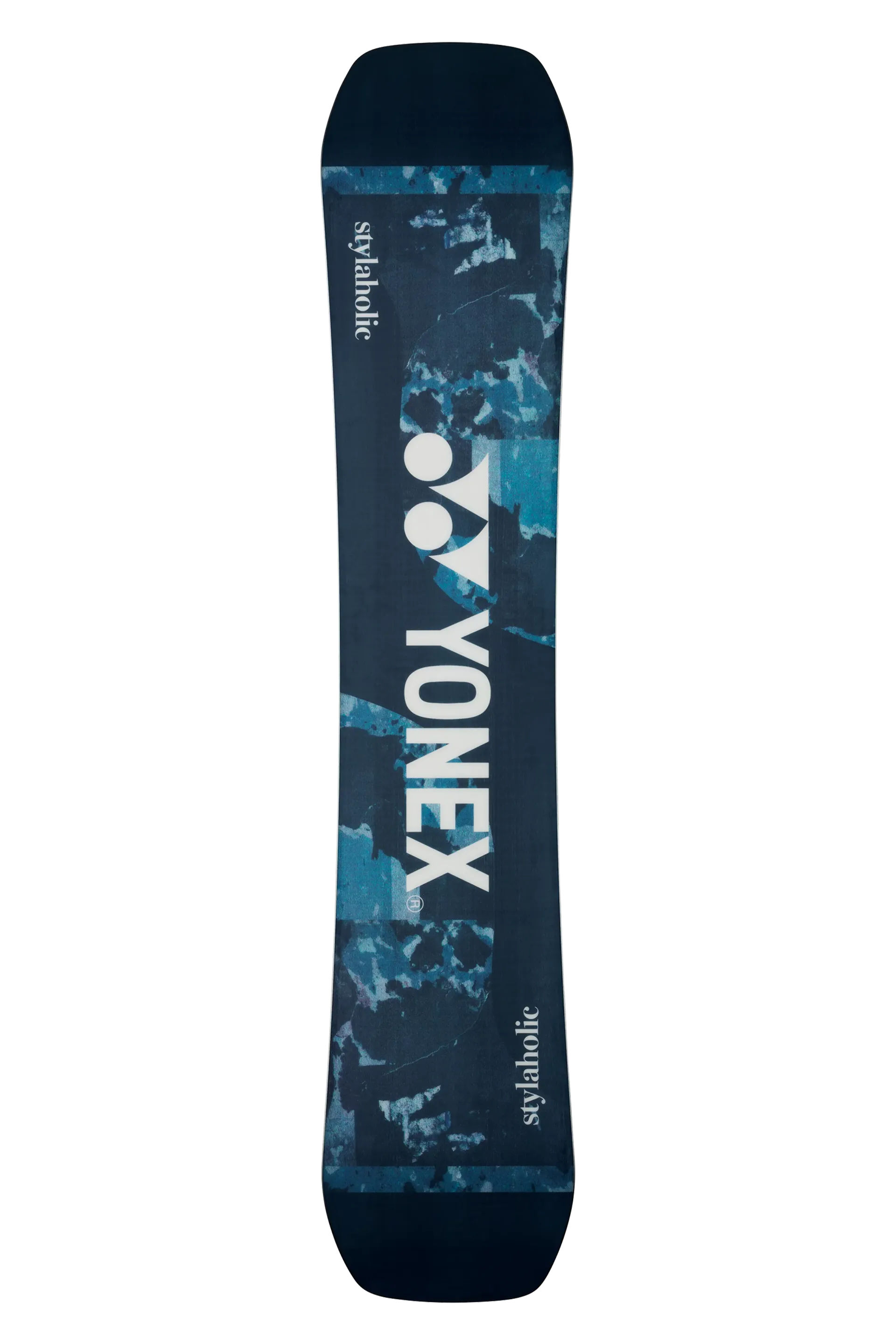 Dunkelblaues YONEX Snowboard mit blau-weißem Muster.