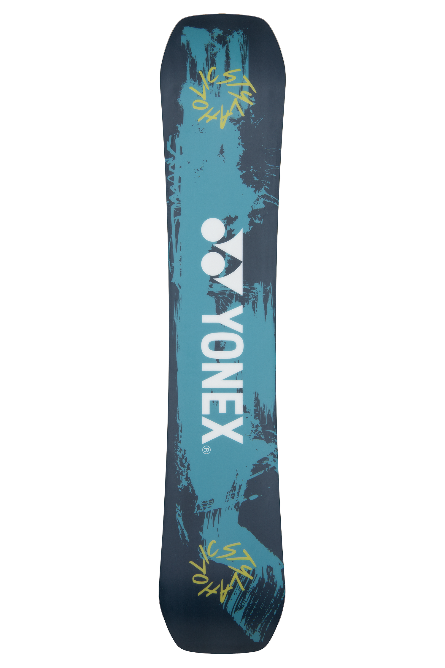 Dunkelblaues YONEX Snowboard mit blau-weißem Muster.