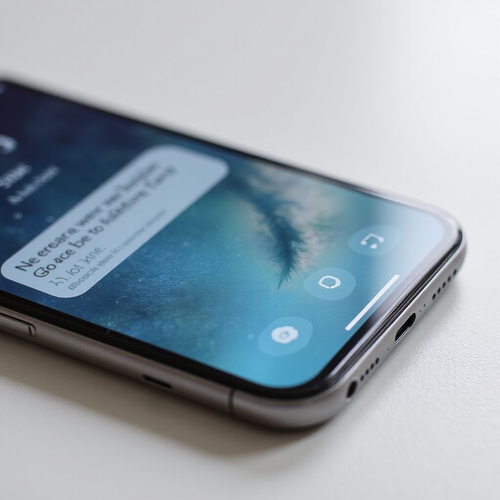 A silver smartphone on a white surface with a notification popup displaying text about something to be hidden.