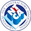 A circular logo for the National Tile Contractors Association featuring the 3D blue and white letters