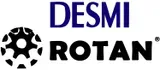 Logo of DESMI ROTAN, with text and a black and white gear-like symbol. The text 