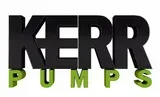 Logo for Kerr Pumps, black uppercase letters over green 