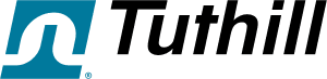 Logo for Tuthill, featuring a teal swirl symbol followed by the word 