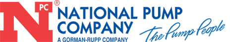 Logo of National Pump Company, red 