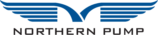 Logo for Northern Pump: blue wings and a curved 