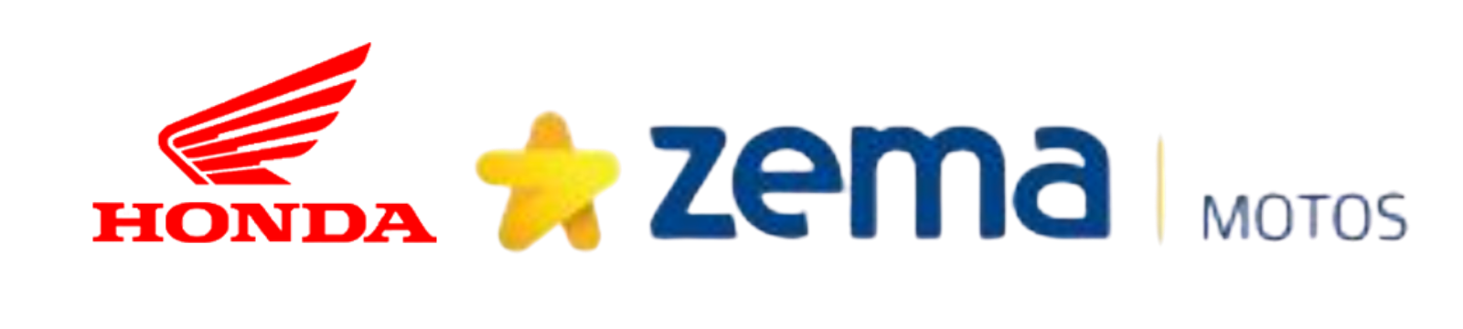 Logotipo da Honda e da Zema Motos com uma asa vermelha, estrela amarela e texto azul.